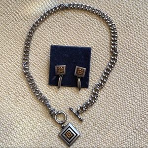 Silvertone floral chain necklace/earrings set NWT